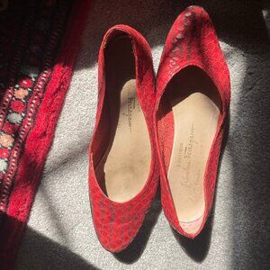 Gorgeous Ferragamo Red Snakeskin Flats - 6 1/2 or 7